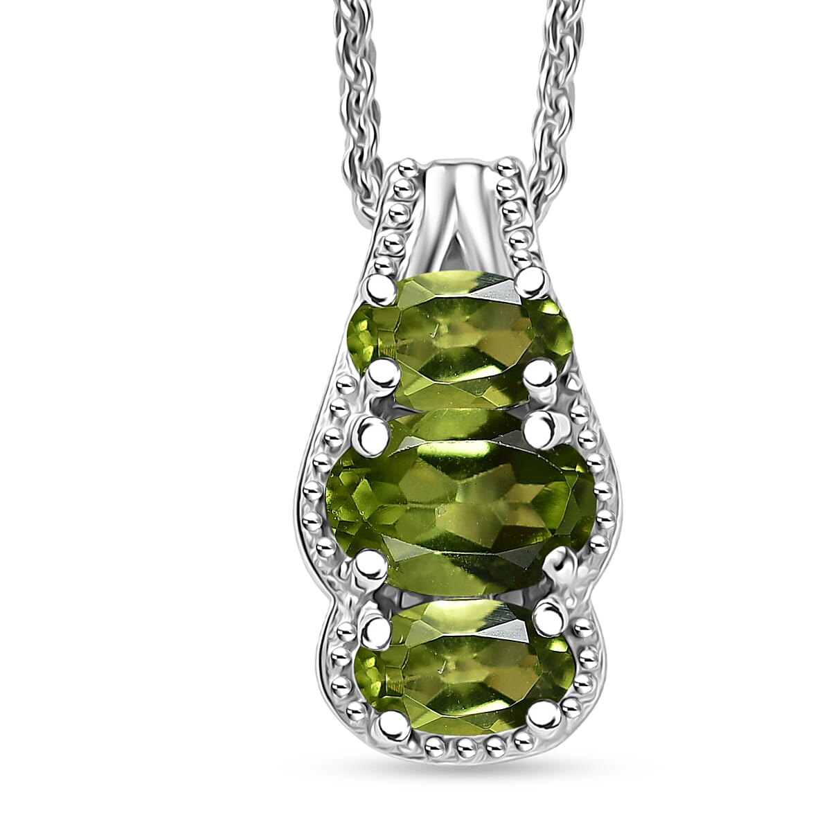 D'Joy Hebei Peridot 1.00 ctw Pendant Necklace in Rhodium Over Sterling Silver 20 Inches image number 0