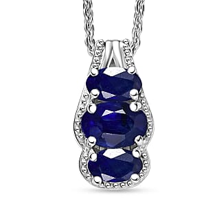 D'Joy Masoala Sapphire (D) 1.50 ctw Pendant Necklace in Rhodium Over Sterling Silver 20 Inches