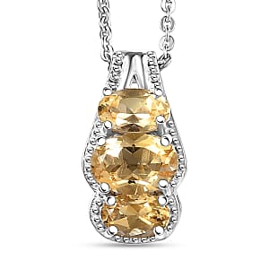 D'Joy Brazilian Citrine 0.90 ctw Pendant Necklace in Rhodium Over Sterling Silver 20 Inches