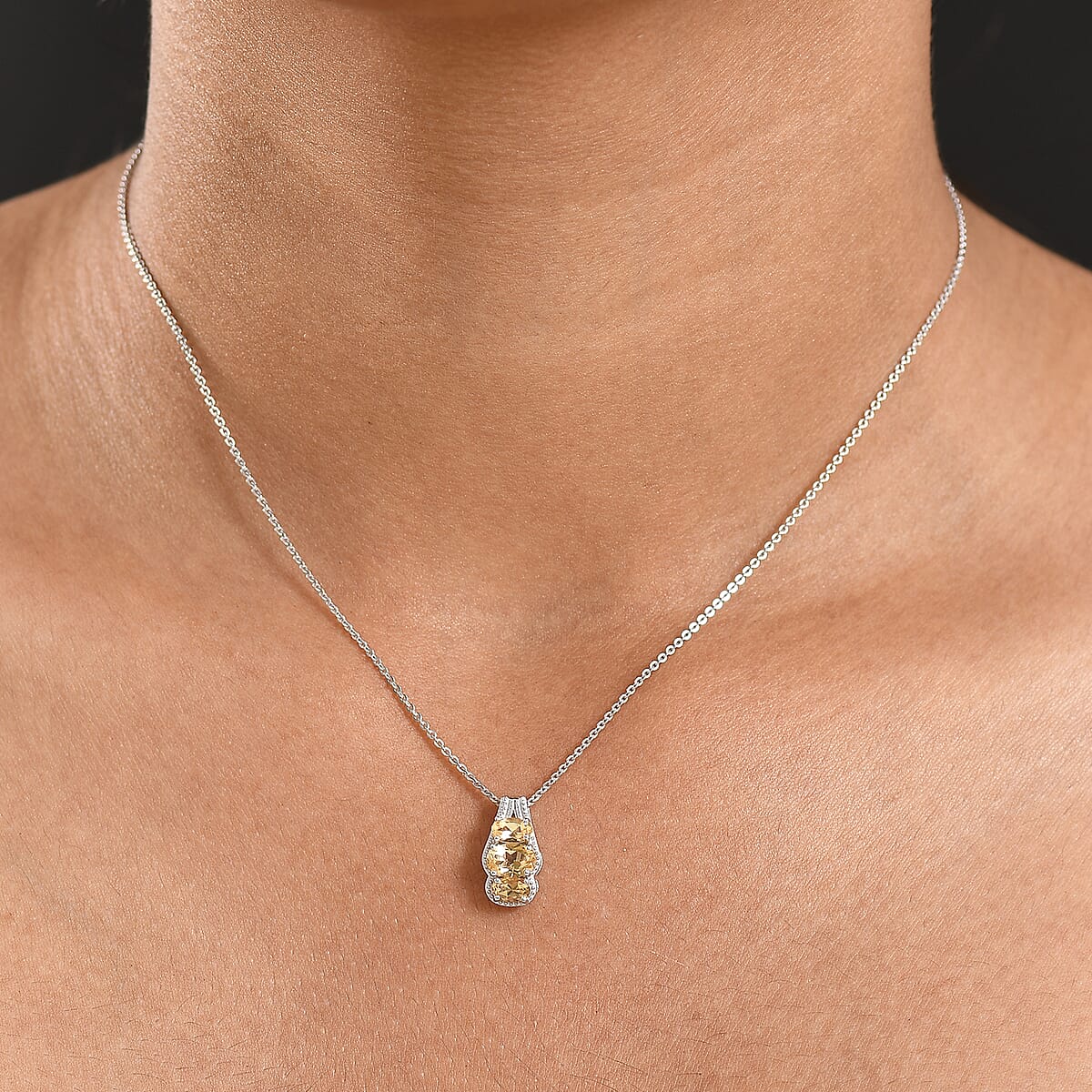 D'Joy Brazilian Citrine 0.90 ctw Pendant Necklace in Rhodium Over Sterling Silver 20 Inches image number 2