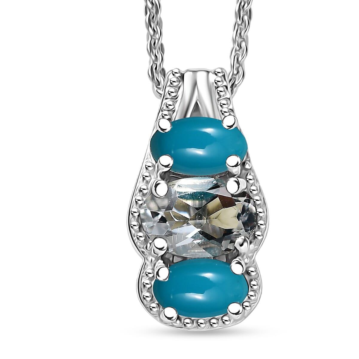 D'Joy White Topaz and Sleeping Beauty Turquoise 0.85 ctw Pendant Necklace in Rhodium Over Sterling Silver 20 Inches image number 0