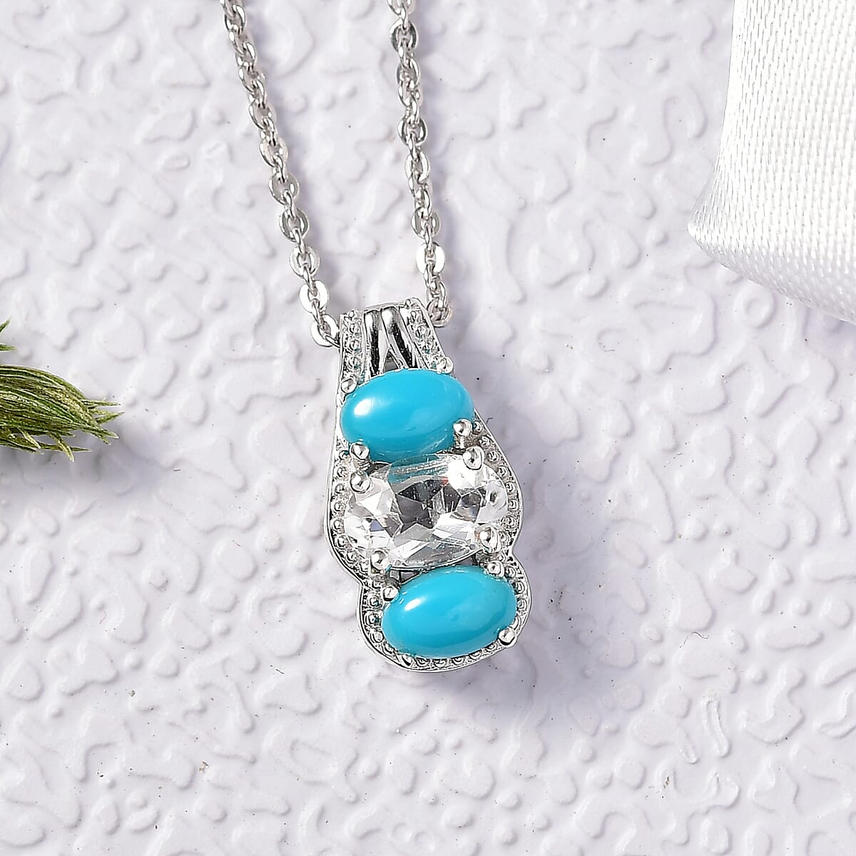 D'Joy White Topaz and Sleeping Beauty Turquoise 0.85 ctw Pendant Necklace in Rhodium Over Sterling Silver 20 Inches image number 1
