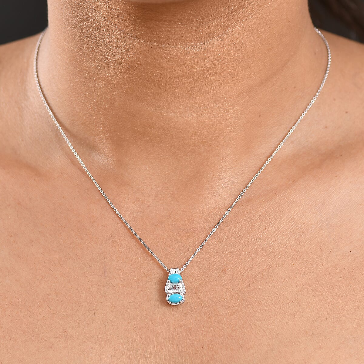 D'Joy White Topaz and Sleeping Beauty Turquoise 0.85 ctw Pendant Necklace in Rhodium Over Sterling Silver 20 Inches image number 2