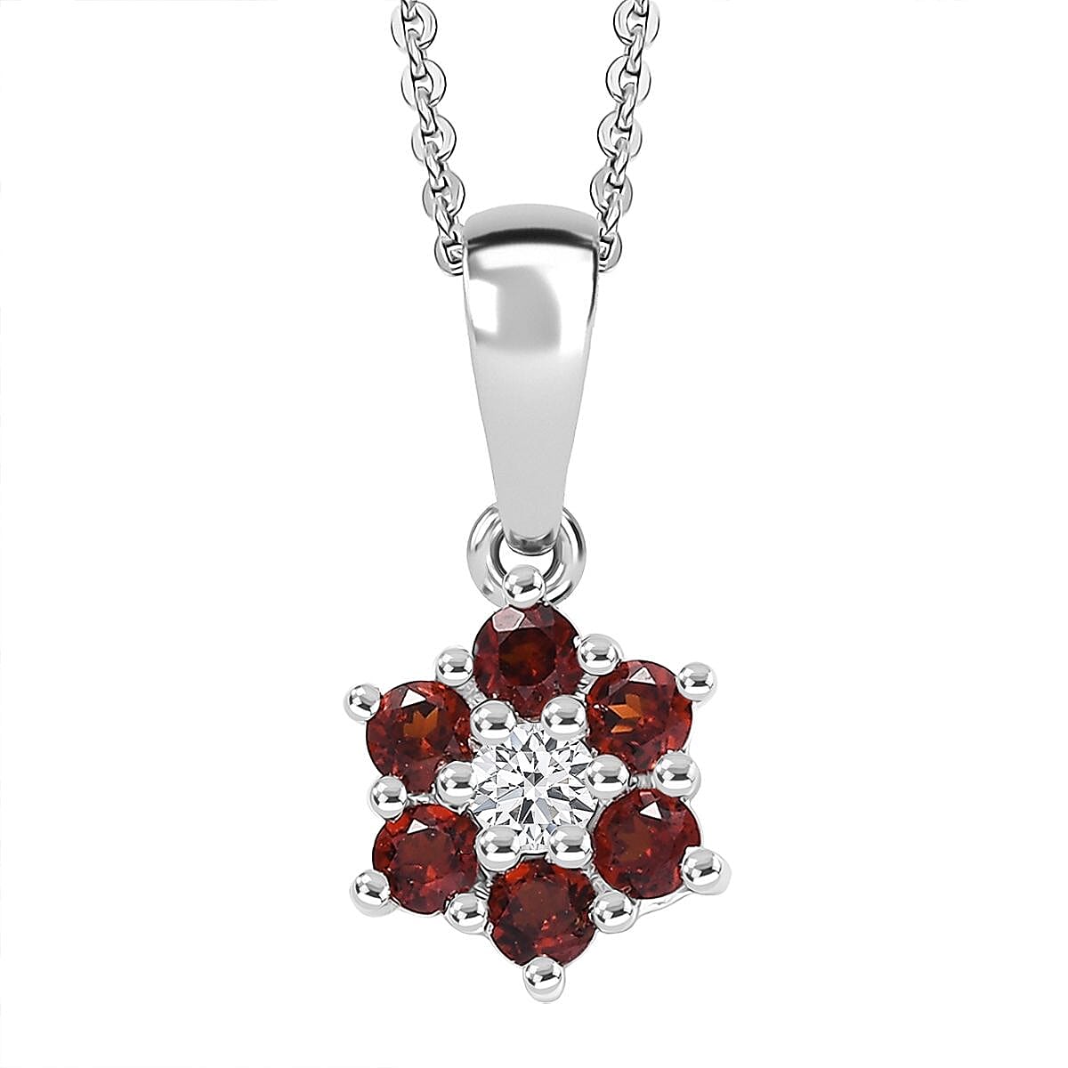 D'Joy Mozambique Garnet and White Zircon 0.40 ctw Pendant Necklace in Rhodium Over Sterling Silver 20 Inches image number 0