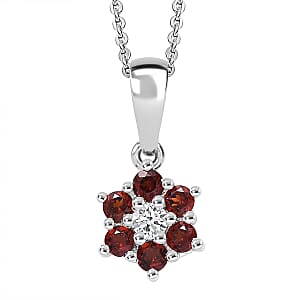 D'Joy Mozambique Garnet and White Zircon 0.40 ctw Pendant Necklace in Rhodium Over Sterling Silver 20 Inches