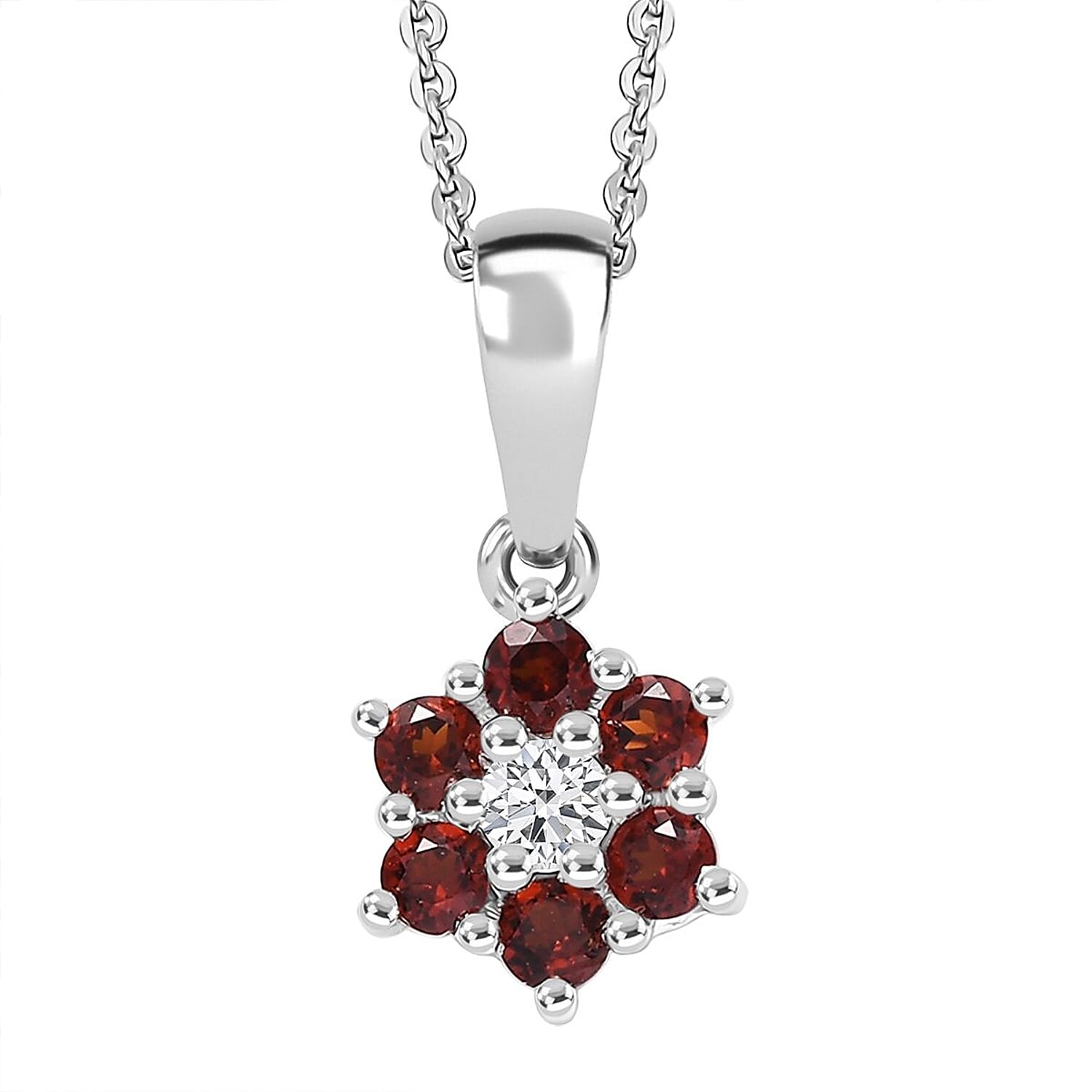 D'Joy Mozambique Garnet and White Zircon 0.40 ctw Pendant Necklace in Rhodium Over Sterling Silver 20 Inches