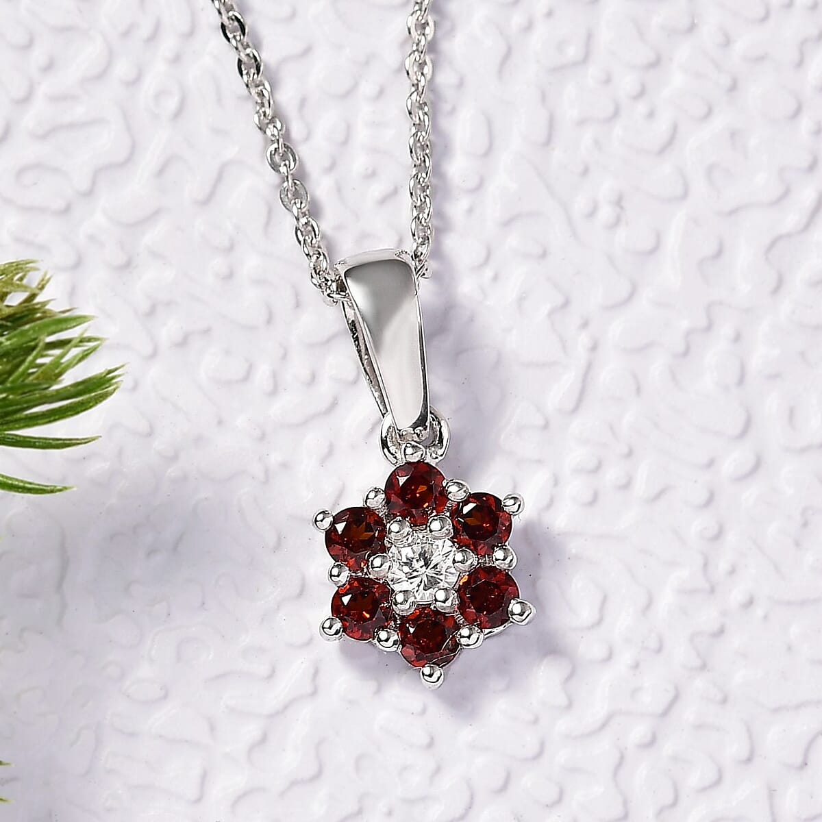 D'Joy Mozambique Garnet and White Zircon 0.40 ctw Pendant Necklace in Rhodium Over Sterling Silver 20 Inches image number 1