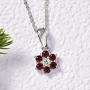 D'Joy Mozambique Garnet and White Zircon 0.40 ctw Pendant Necklace in Rhodium Over Sterling Silver 20 Inches