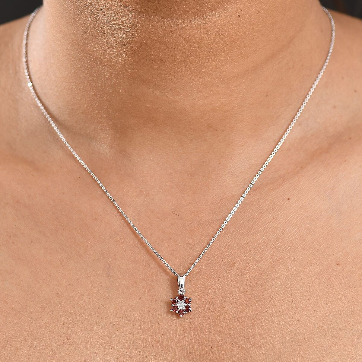 D'Joy Mozambique Garnet and White Zircon 0.40 ctw Pendant Necklace in Rhodium Over Sterling Silver 20 Inches image number 2