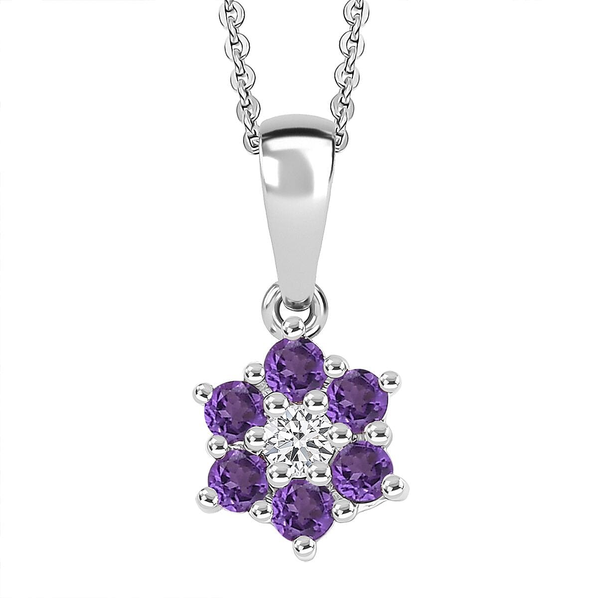 D'Joy African Amethyst and White Zircon 0.35 ctw Pendant Necklace in Rhodium Over Sterling Silver 20 Inches image number 0