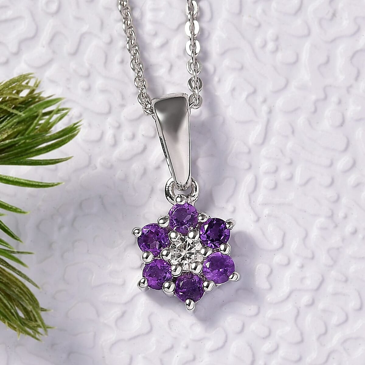 D'Joy African Amethyst and White Zircon 0.35 ctw Pendant Necklace in Rhodium Over Sterling Silver 20 Inches image number 1