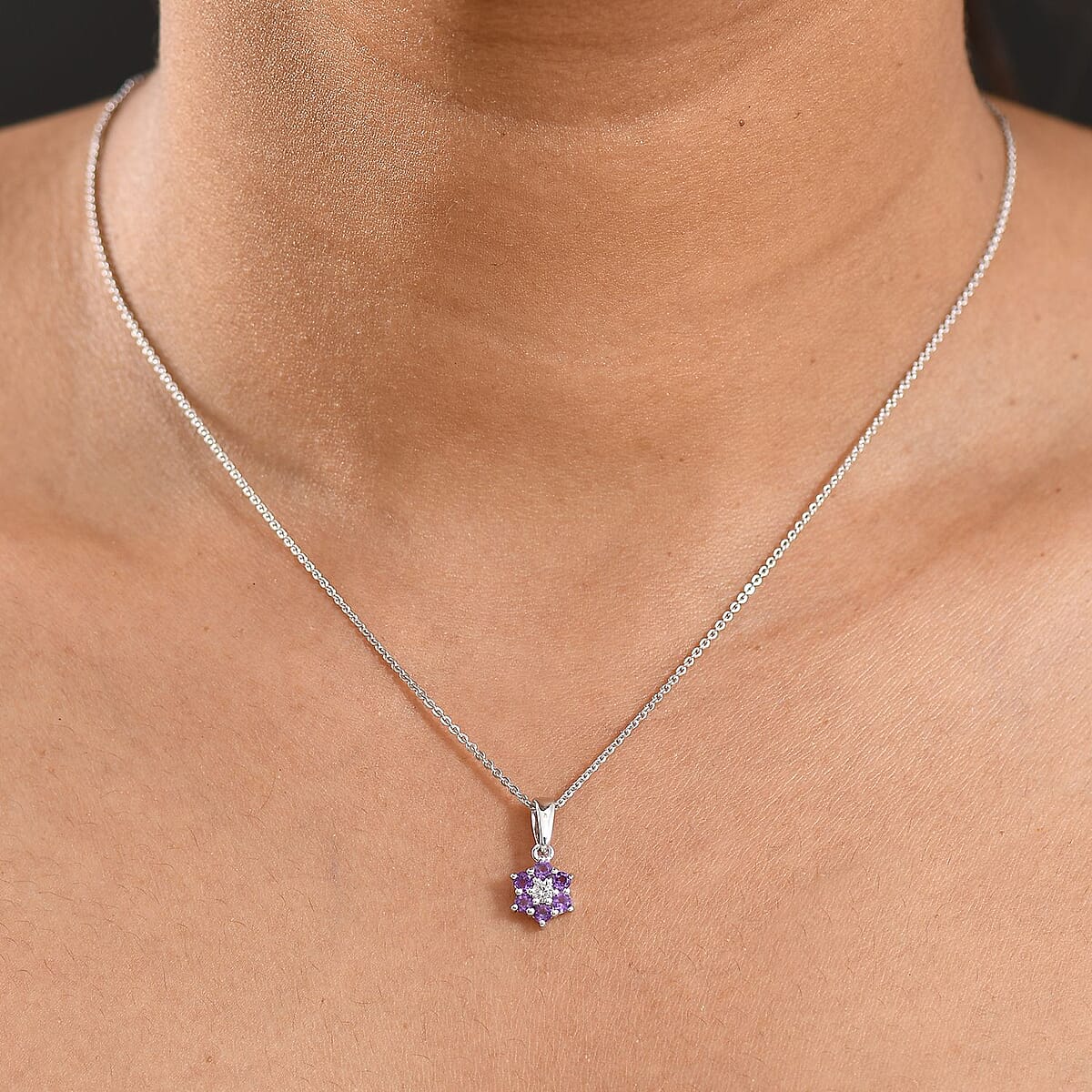 D'Joy African Amethyst and White Zircon 0.35 ctw Pendant Necklace in Rhodium Over Sterling Silver 20 Inches image number 2