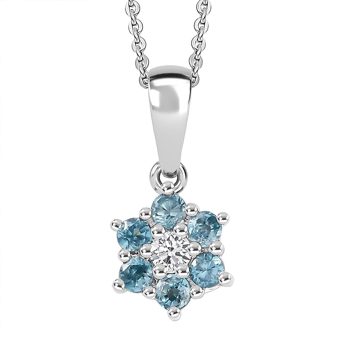 D'Joy Cambodian Blue Zircon and White Zircon 0.60 ctw Pendant Necklace in Rhodium Over Sterling Silver 20 Inches image number 0