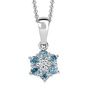 D'Joy Cambodian Blue Zircon and White Zircon 0.60 ctw Pendant Necklace in Rhodium Over Sterling Silver 20 Inches