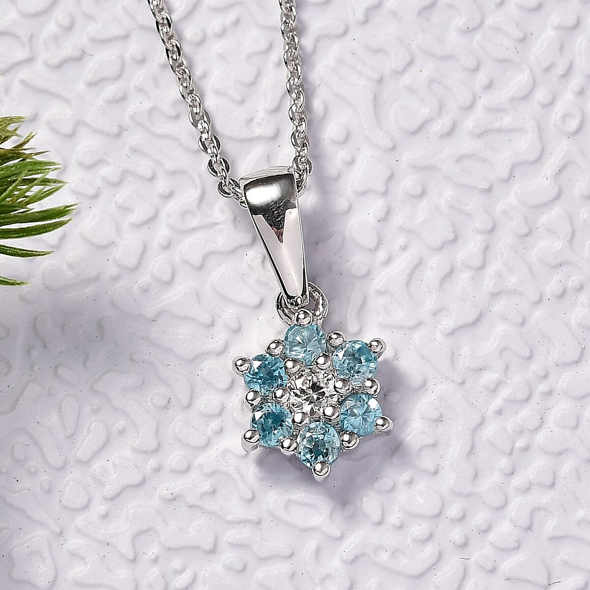 D'Joy Cambodian Blue Zircon and White Zircon 0.60 ctw Pendant Necklace in Rhodium Over Sterling Silver 20 Inches image number 1