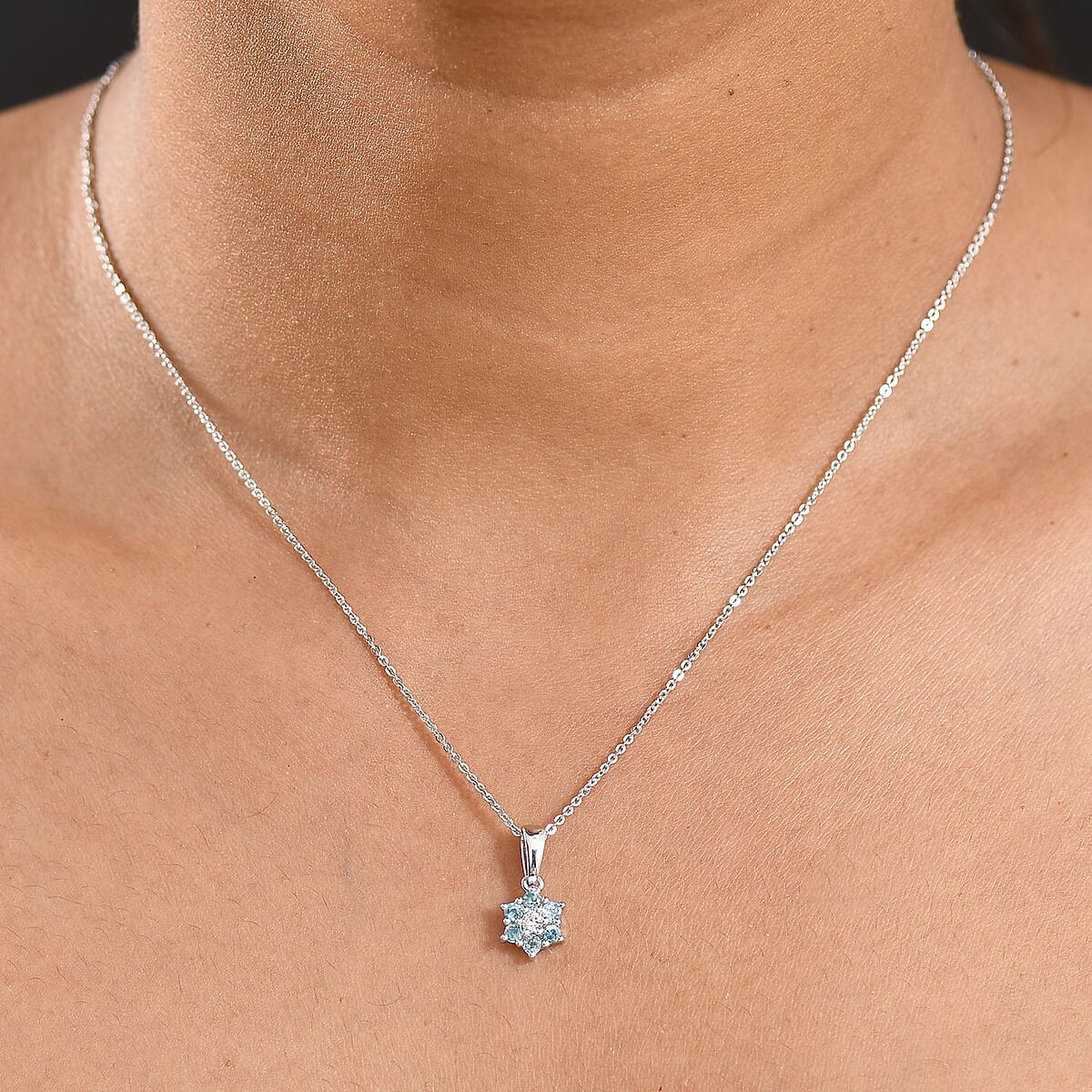 D'Joy Cambodian Blue Zircon and White Zircon 0.60 ctw Pendant Necklace in Rhodium Over Sterling Silver 20 Inches image number 2