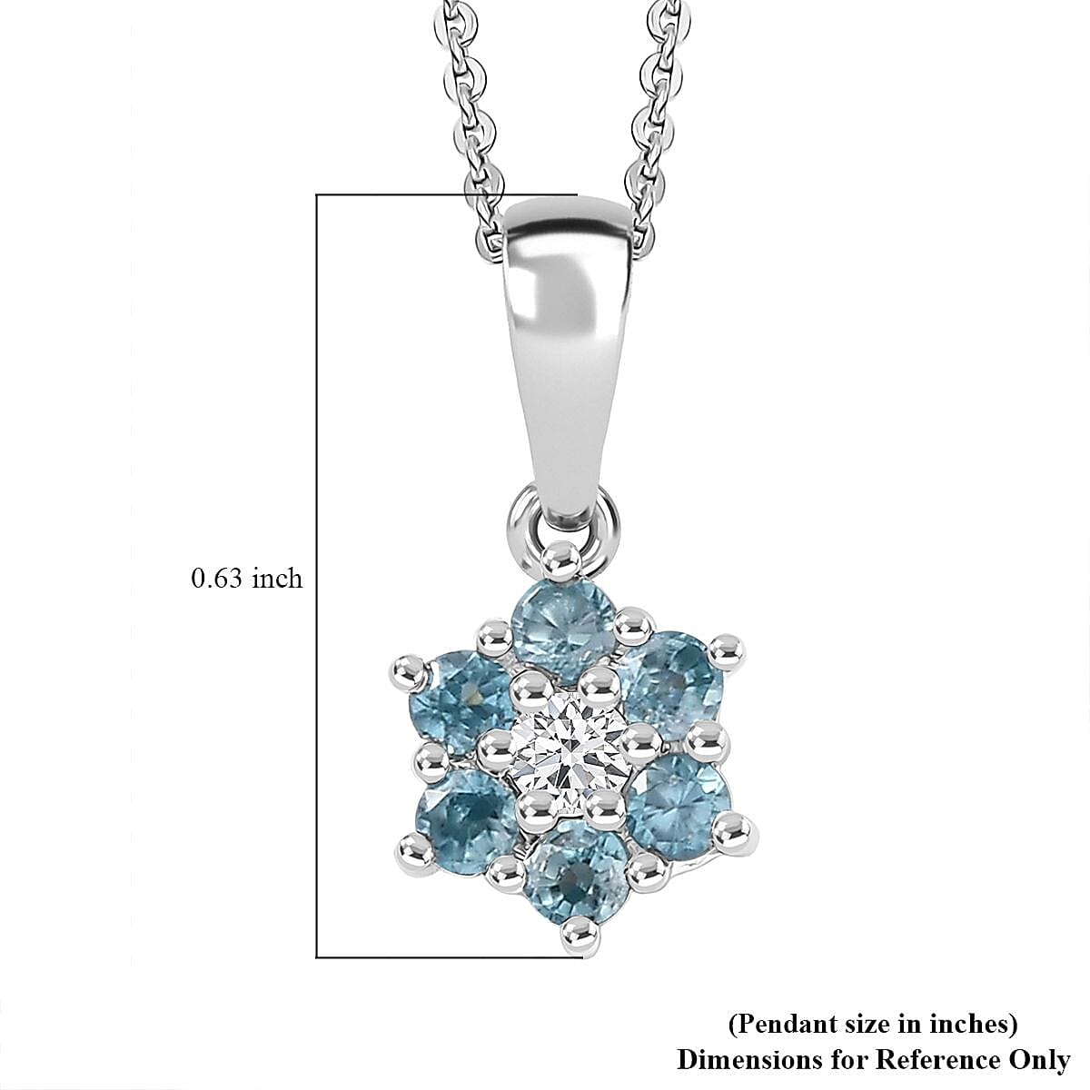 D'Joy Cambodian Blue Zircon and White Zircon 0.60 ctw Pendant Necklace in Rhodium Over Sterling Silver 20 Inches image number 5