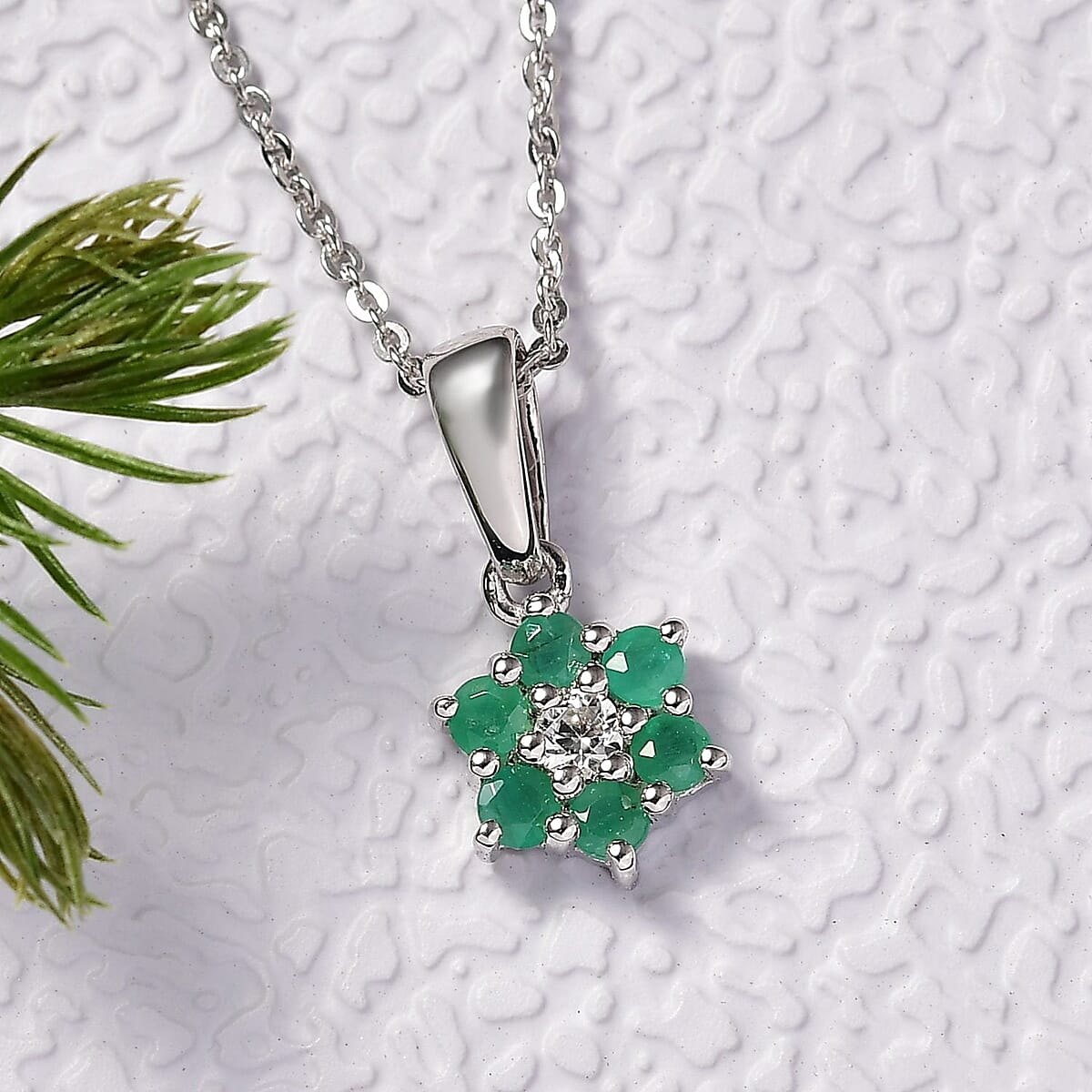 D'Joy Socoto Emerald and White Zircon 0.40 ctw Pendant Necklace in Rhodium Over Sterling Silver 20 Inches image number 1
