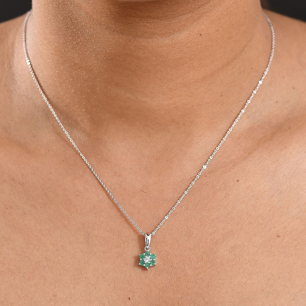 D'Joy Socoto Emerald and White Zircon 0.40 ctw Pendant Necklace in Rhodium Over Sterling Silver 20 Inches image number 2