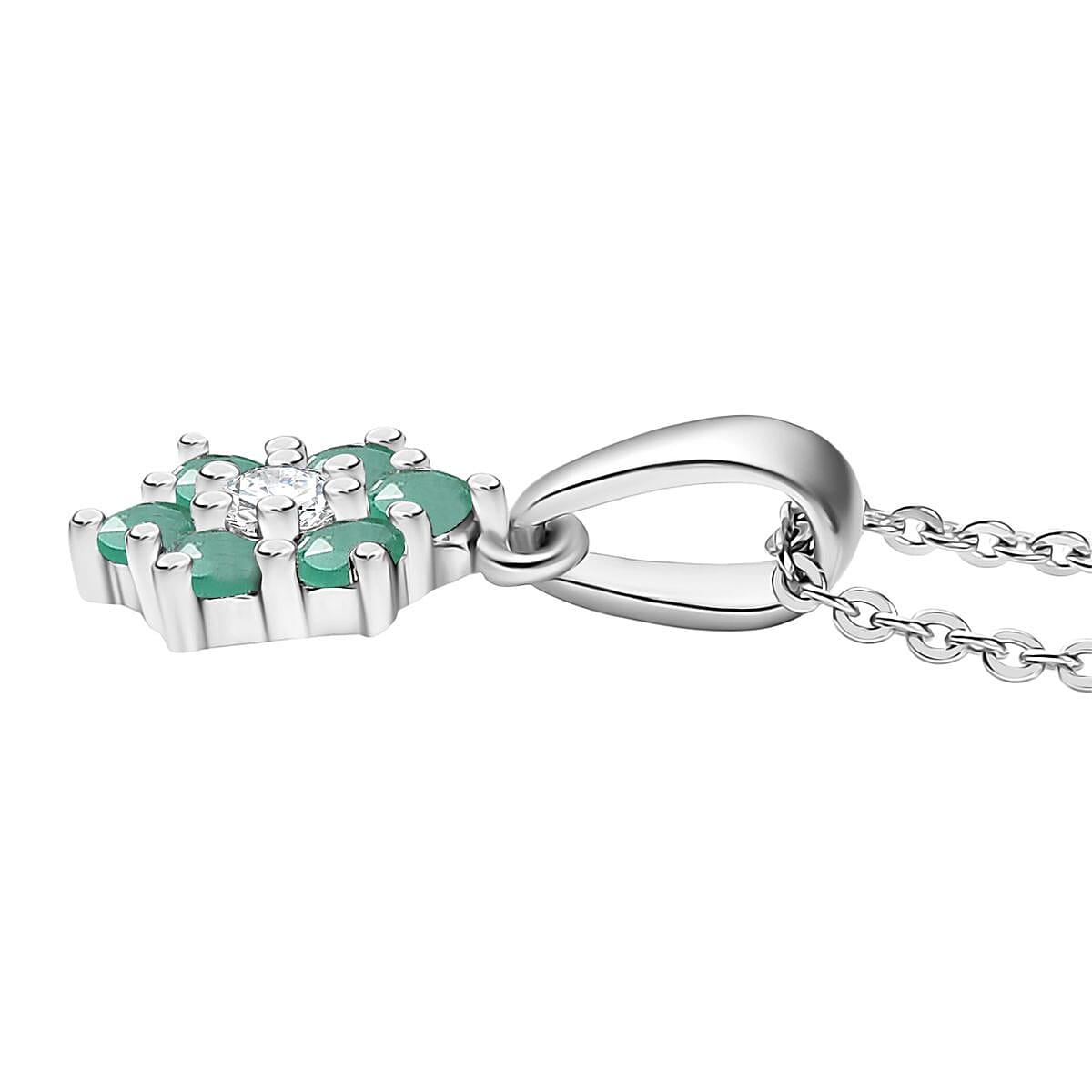 D'Joy Socoto Emerald and White Zircon 0.40 ctw Pendant Necklace in Rhodium Over Sterling Silver 20 Inches image number 3