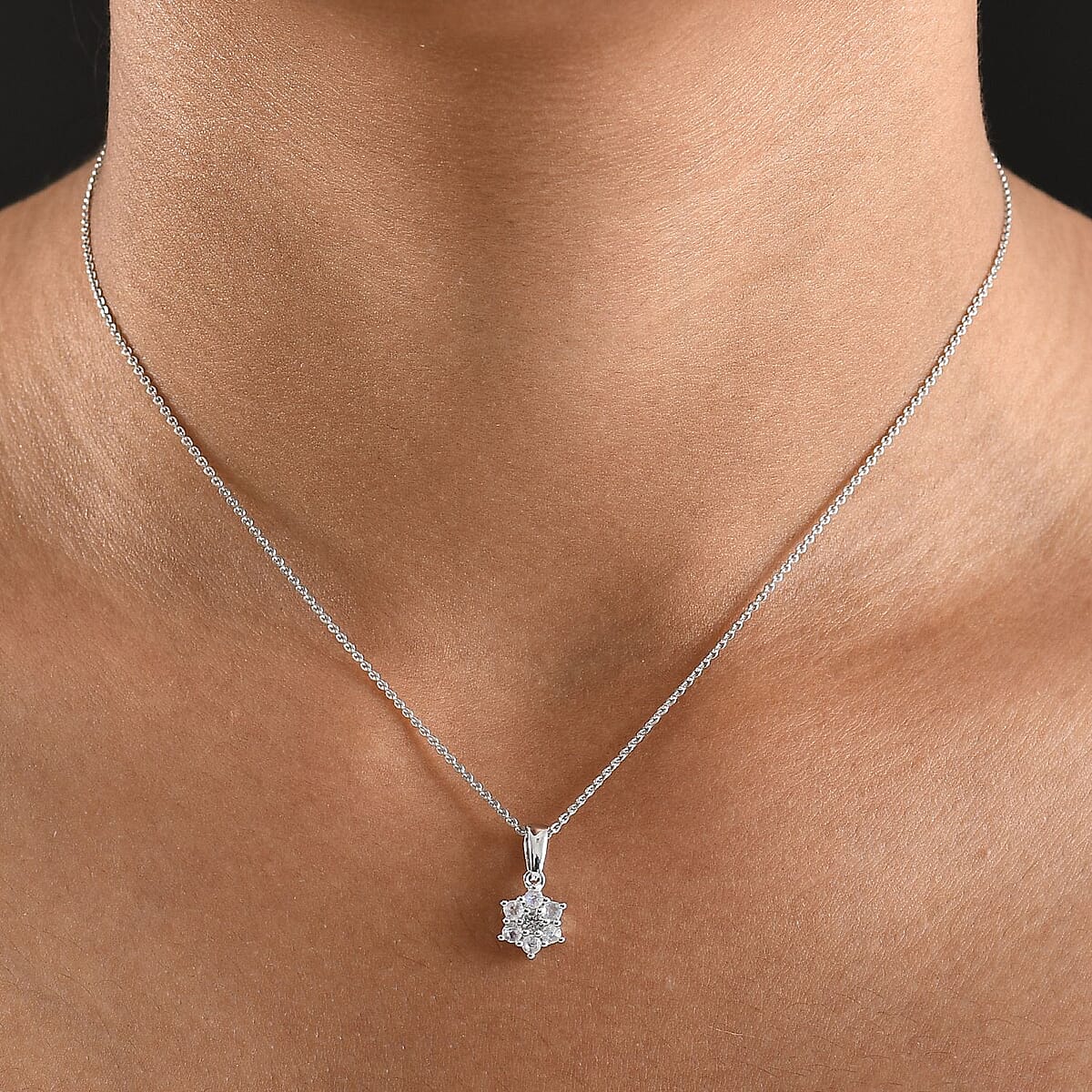 D'Joy Rainbow Moonstone and White Zircon 0.40 ctw Pendant Necklace in Rhodium Over Sterling Silver 20 Inches  image number 2