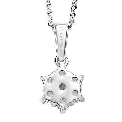 D'Joy Rainbow Moonstone and White Zircon 0.40 ctw Pendant Necklace in Rhodium Over Sterling Silver 20 Inches 