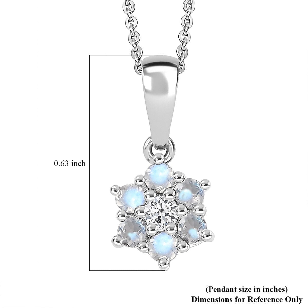 D'Joy Rainbow Moonstone and White Zircon 0.40 ctw Pendant Necklace in Rhodium Over Sterling Silver 20 Inches  image number 6