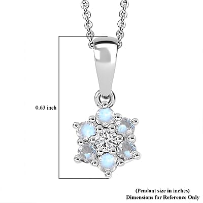 D'Joy Rainbow Moonstone and White Zircon 0.40 ctw Pendant Necklace in Rhodium Over Sterling Silver 20 Inches 