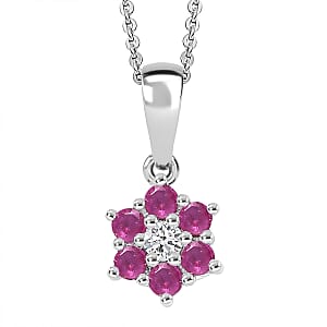 D'Joy Niassa Ruby (FF) and White Zircon 0.50 ctw Pendant Necklace in Rhodium Over Sterling Silver 20 Inches 