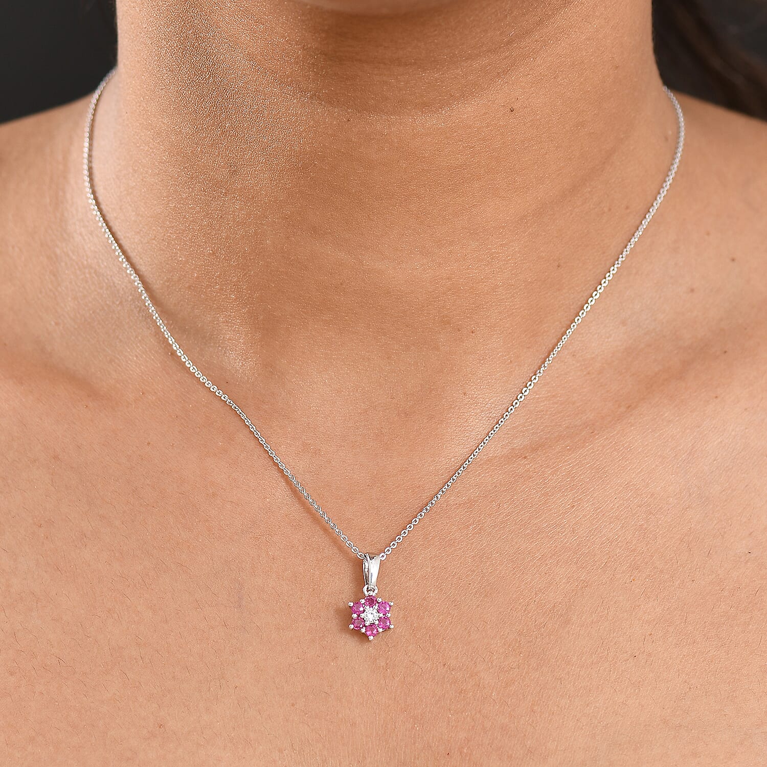 D'Joy Niassa Ruby (FF) and White Zircon 0.50 ctw Pendant Necklace in Rhodium Over Sterling Silver 20 Inches