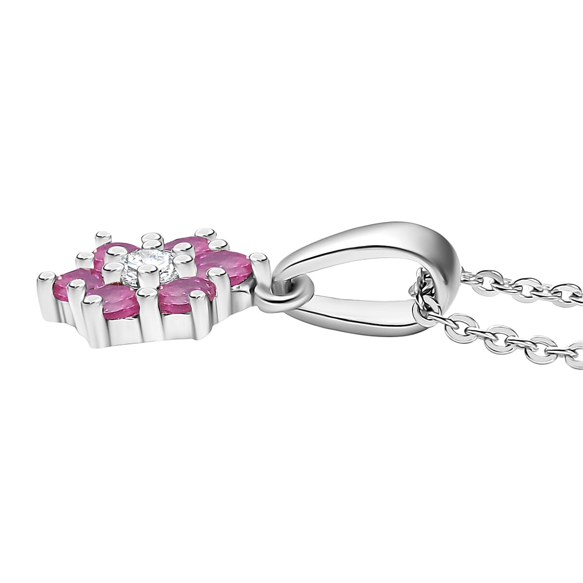D'Joy Niassa Ruby (FF) and White Zircon 0.50 ctw Pendant Necklace in Rhodium Over Sterling Silver 20 Inches