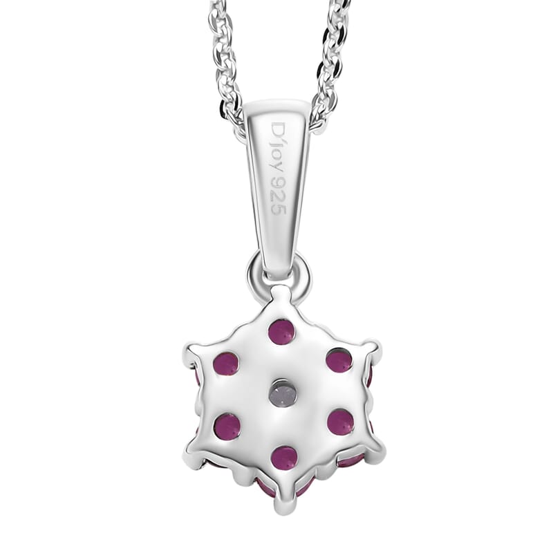 D'Joy Niassa Ruby (FF) and White Zircon 0.50 ctw Pendant Necklace in Rhodium Over Sterling Silver 20 Inches
