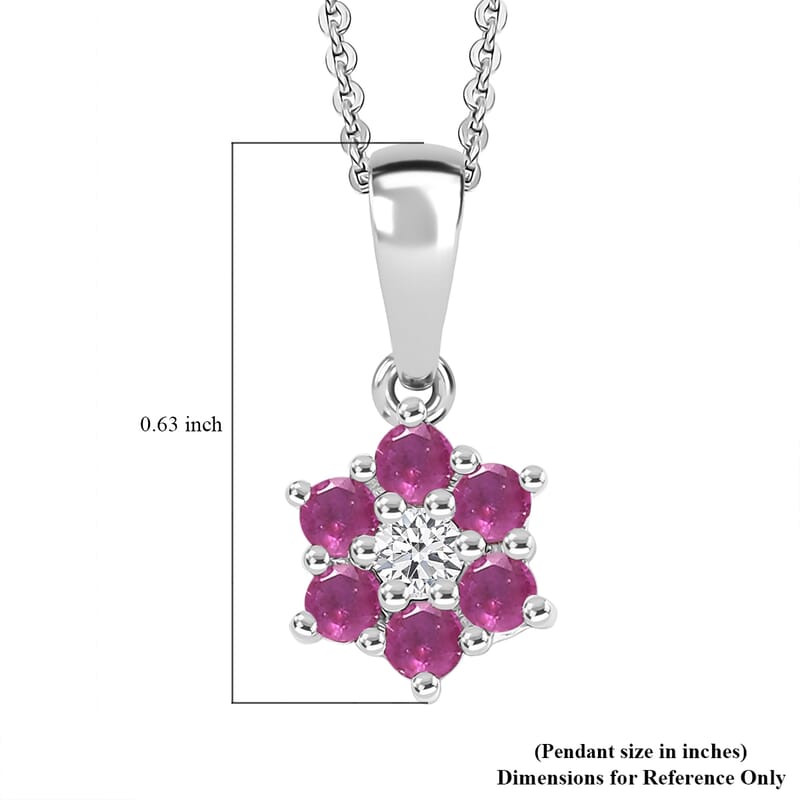 D'Joy Niassa Ruby (FF) and White Zircon 0.50 ctw Pendant Necklace in Rhodium Over Sterling Silver 20 Inches