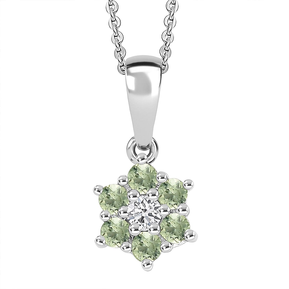 D'Joy Hebei Peridot and White Zircon 0.40 ctw Pendant Necklace in Rhodium Over Sterling Silver 20 Inches   image number 0
