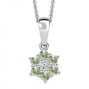 D'Joy Hebei Peridot and White Zircon 0.40 ctw Pendant Necklace in Rhodium Over Sterling Silver 20 Inches  