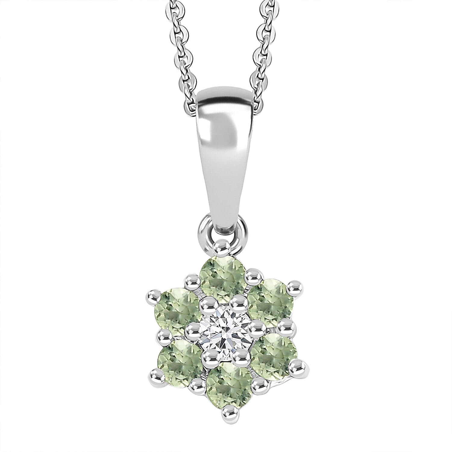 D'Joy Hebei Peridot and White Zircon 0.40 ctw Pendant Necklace in Rhodium Over Sterling Silver 20 Inches