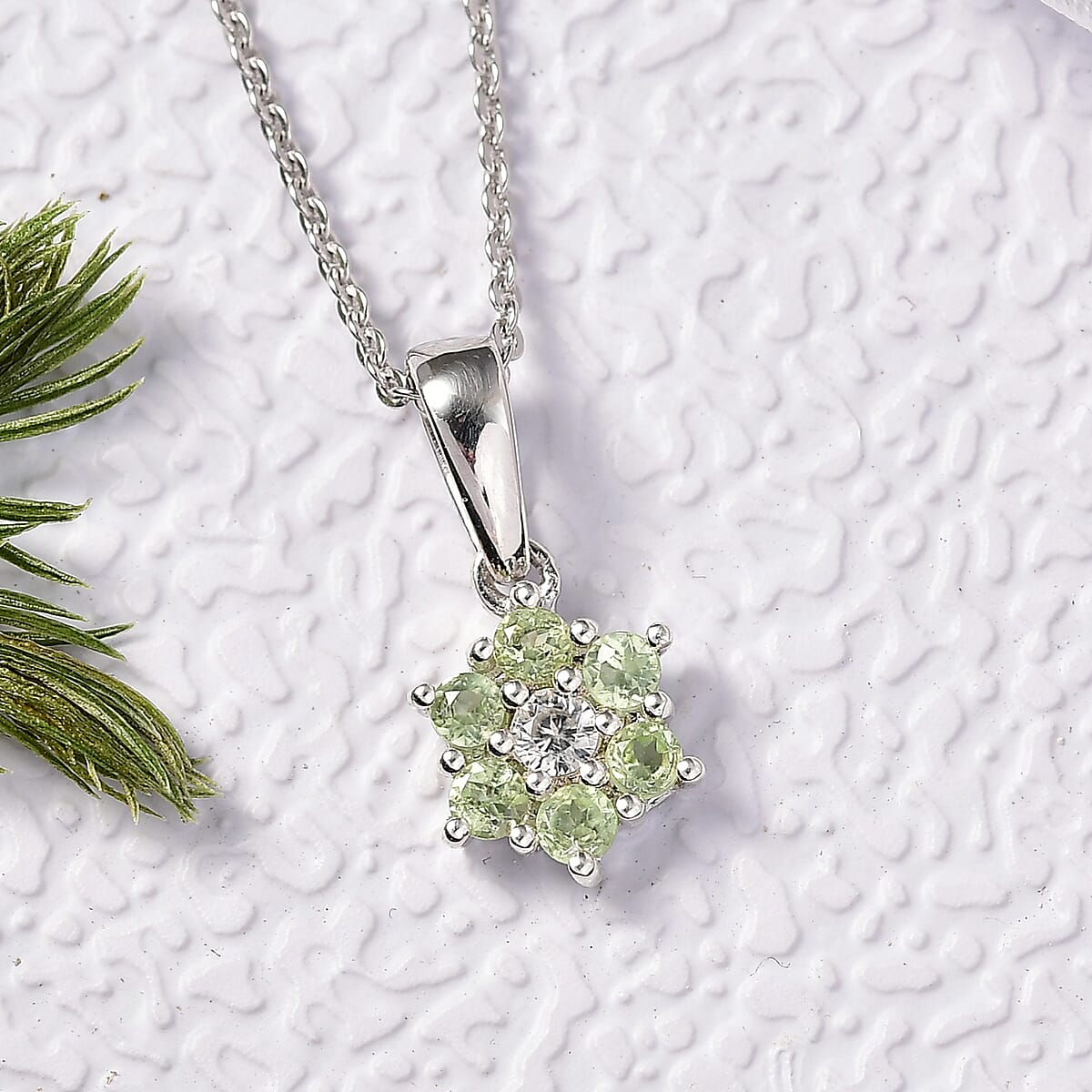 D'Joy Hebei Peridot and White Zircon 0.40 ctw Pendant Necklace in Rhodium Over Sterling Silver 20 Inches   image number 1