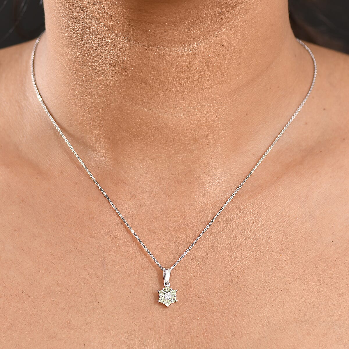 D'Joy Hebei Peridot and White Zircon 0.40 ctw Pendant Necklace in Rhodium Over Sterling Silver 20 Inches   image number 2