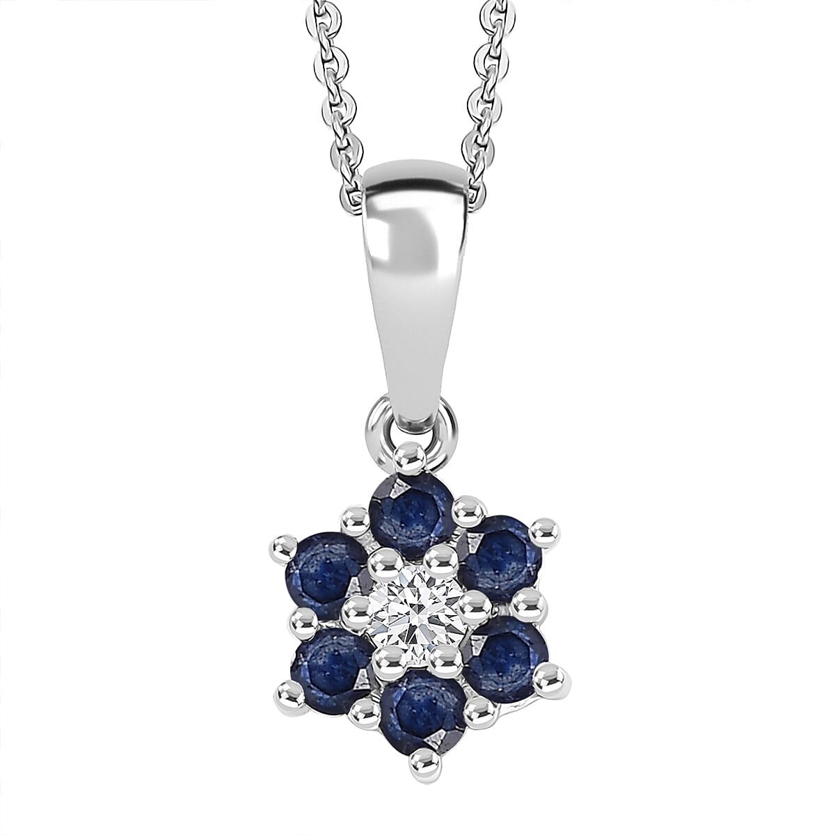 D'Joy Masoala Sapphire (D) and White Zircon 0.50 ctw Pendant Necklace in Rhodium Over Sterling Silver 20 Inches image number 0