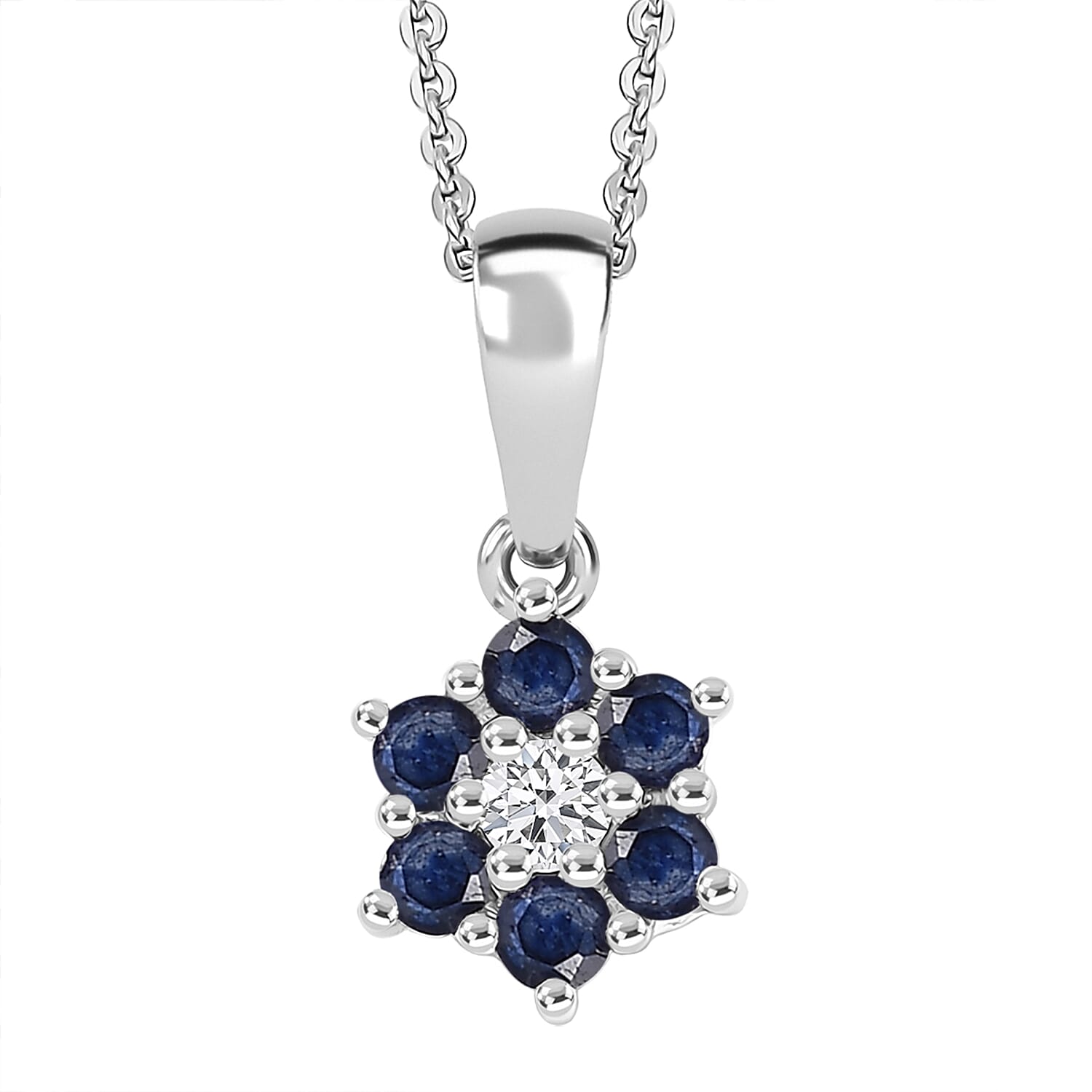 D'Joy Masoala Sapphire (D) and White Zircon 0.50 ctw Pendant Necklace in Rhodium Over Sterling Silver 20 Inches