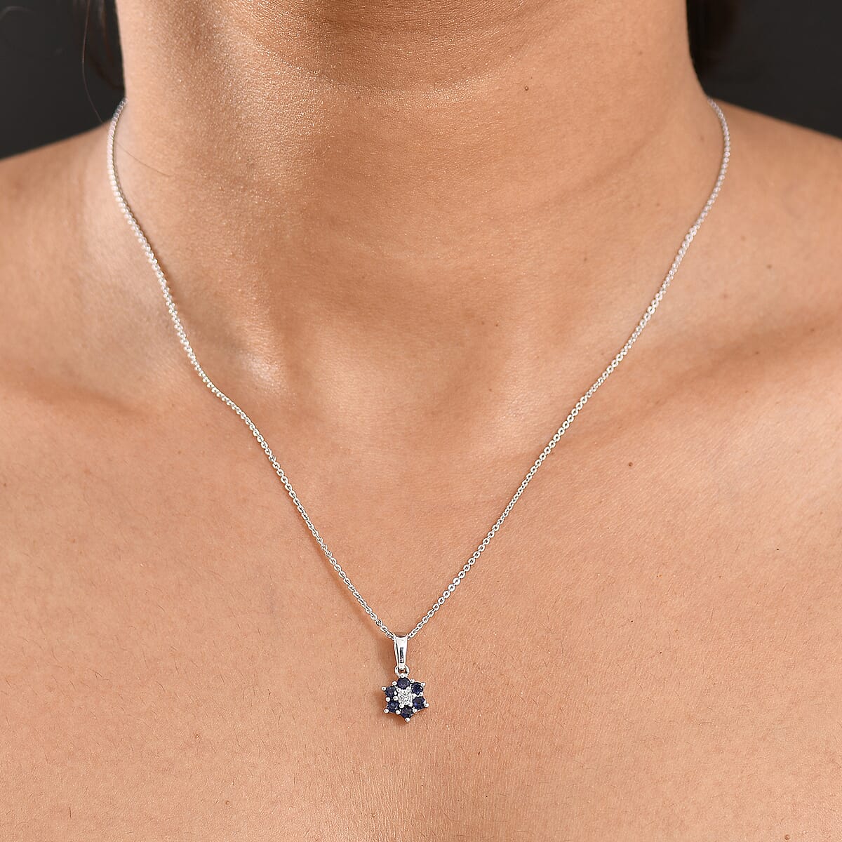 D'Joy Masoala Sapphire (D) and White Zircon 0.50 ctw Pendant Necklace in Rhodium Over Sterling Silver 20 Inches image number 2