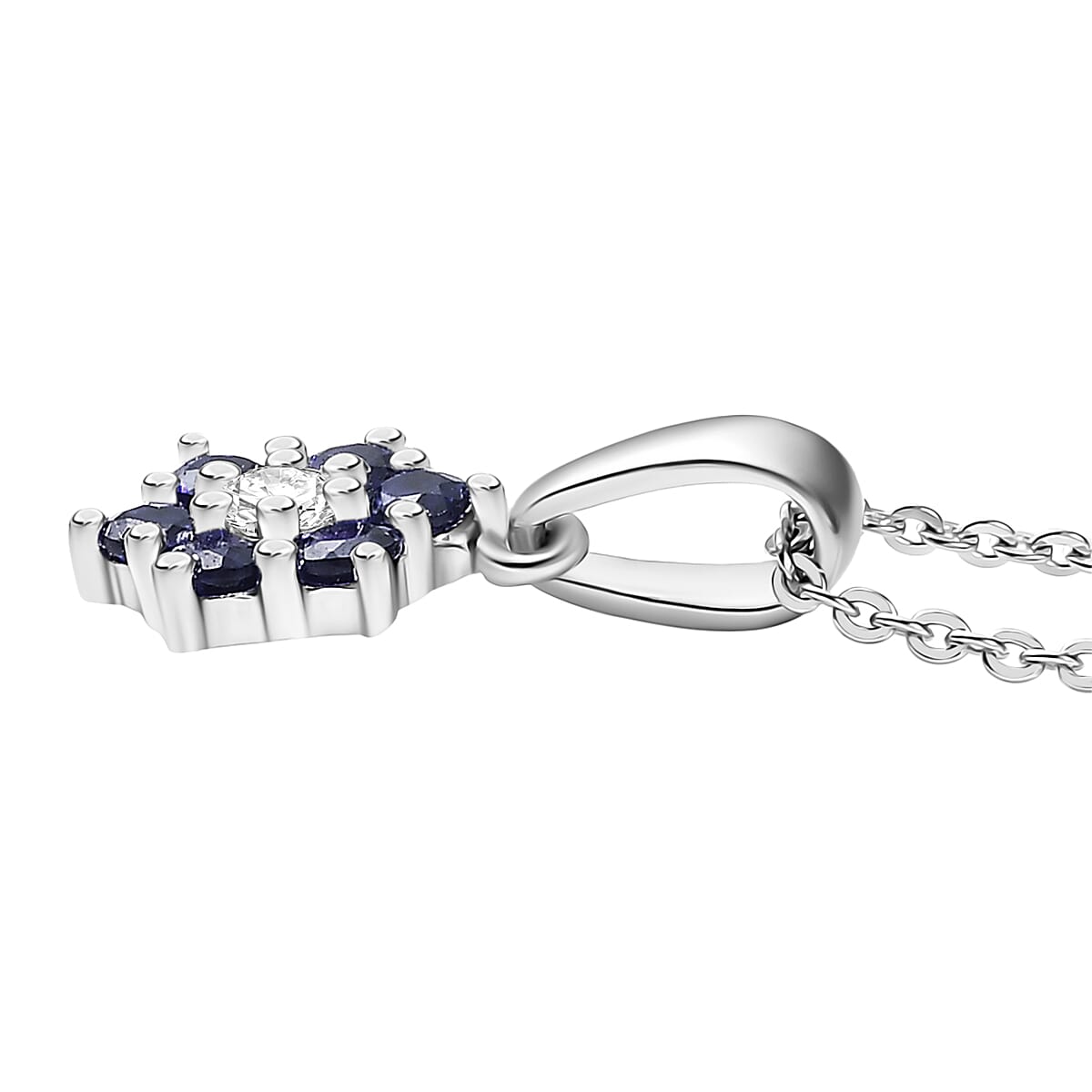 D'Joy Masoala Sapphire (D) and White Zircon 0.50 ctw Pendant Necklace in Rhodium Over Sterling Silver 20 Inches image number 3