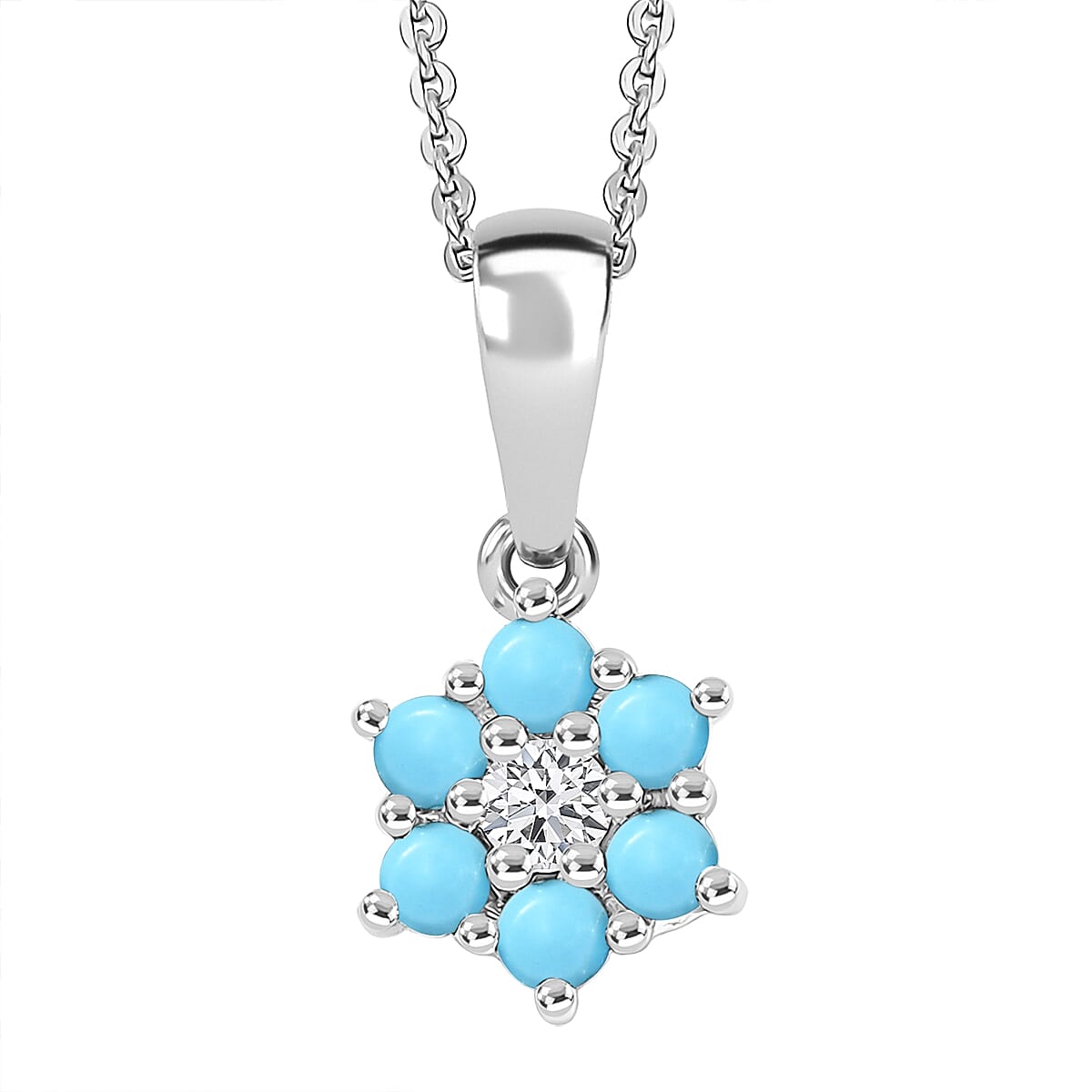 D'Joy Premium Sleeping Beauty Turquoise and White Zircon 0.40 ctw Pendant Necklace in Rhodium Over Sterling Silver 20 Inches  image number 0