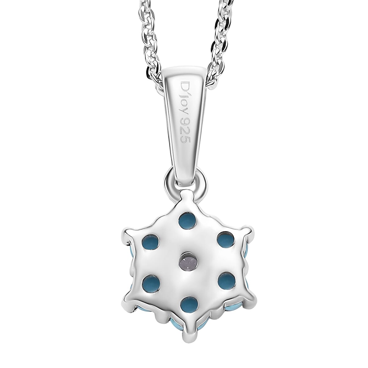 D'Joy Premium Sleeping Beauty Turquoise and White Zircon 0.40 ctw Pendant Necklace in Rhodium Over Sterling Silver 20 Inches  image number 4