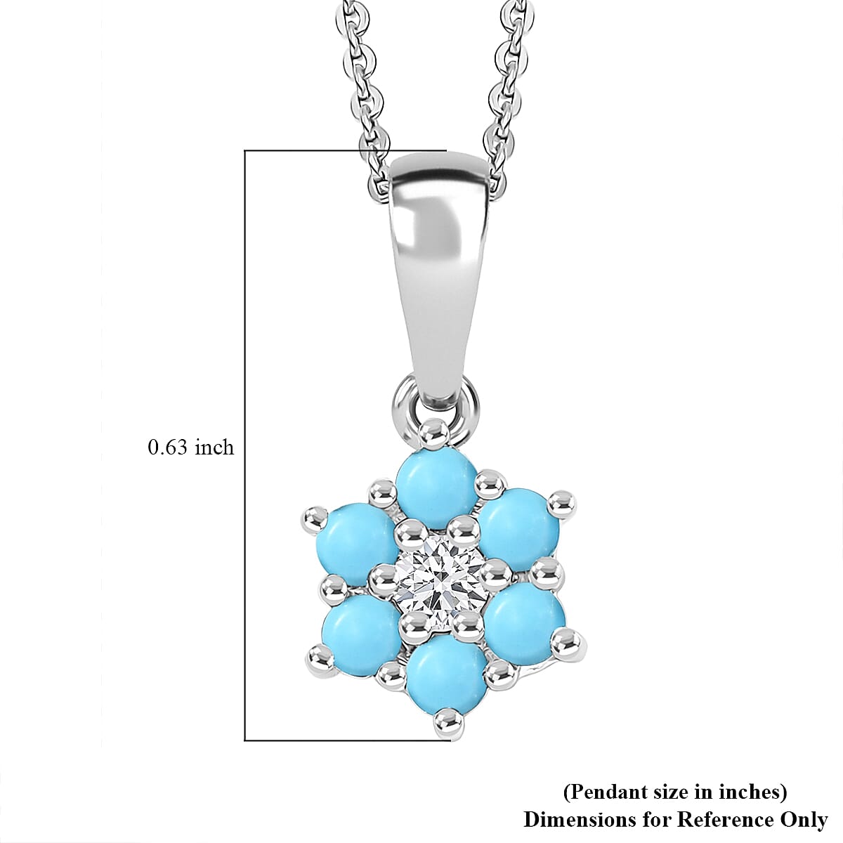 D'Joy Premium Sleeping Beauty Turquoise and White Zircon 0.40 ctw Pendant Necklace in Rhodium Over Sterling Silver 20 Inches  image number 6
