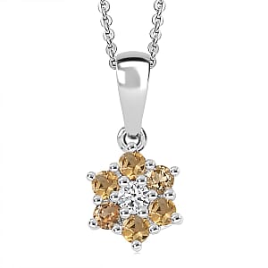D'Joy Brazilian Citrine and White Zircon 0.40 ctw Pendant Necklace in Rhodium Over Sterling Silver 20 Inches