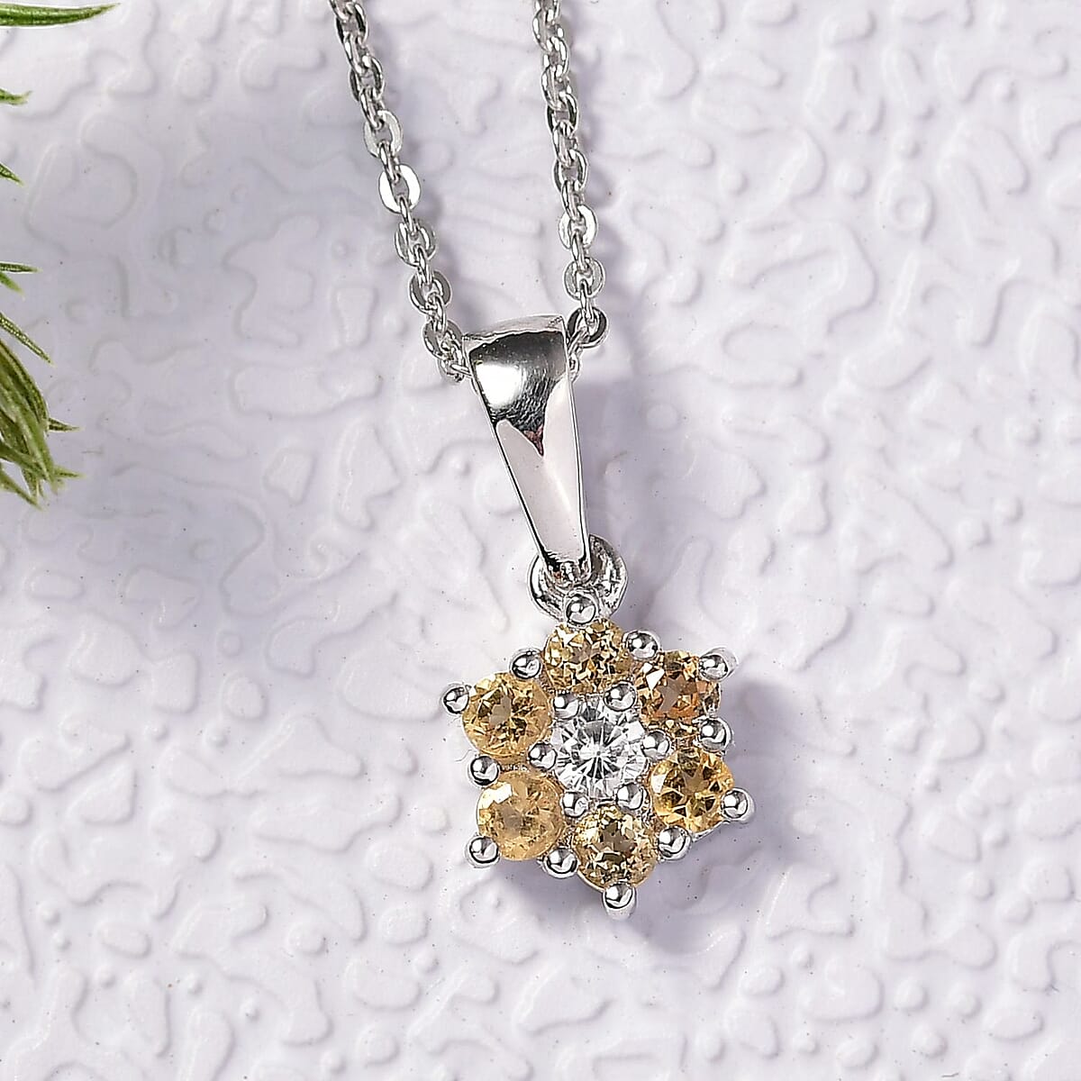 D'Joy Brazilian Citrine and White Zircon 0.40 ctw Pendant Necklace in Rhodium Over Sterling Silver 20 Inches image number 1