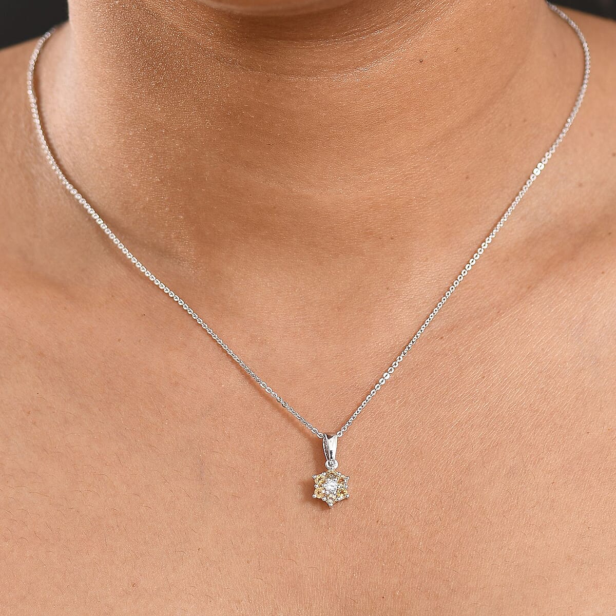 D'Joy Brazilian Citrine and White Zircon 0.40 ctw Pendant Necklace in Rhodium Over Sterling Silver 20 Inches image number 2