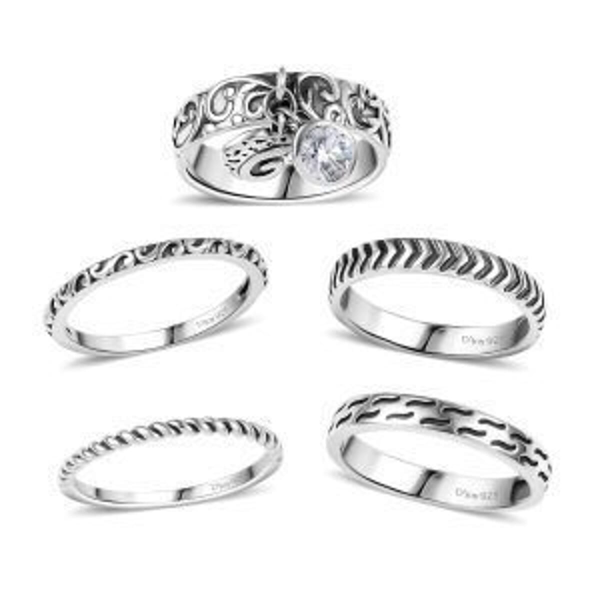D'Joy Passport to Israel Artisan Crafted White Topaz 0.60 ctw Set of 5 Band Rings in Sterling Silver (Size 10.0) image number 0