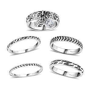 D'Joy Passport to Israel Artisan Crafted White Topaz 0.60 ctw Set of 5 Band Rings in Sterling Silver (Size 10.0)